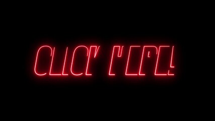 Red Neon Click Here Text Motion Animation Background Loop - Powered by Adobe