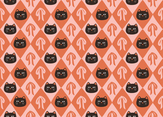 Cat and bow  seamless vector pattern. autumn backgraund. halloween print
