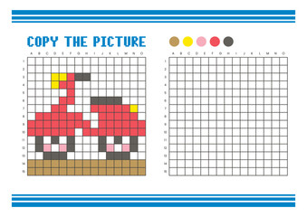 Copy the picture grid drawing worksheet for kids. Pixel art scooter