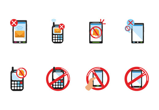 Colorful Smartphone Ban Mobile Device Forbidden Icons Set