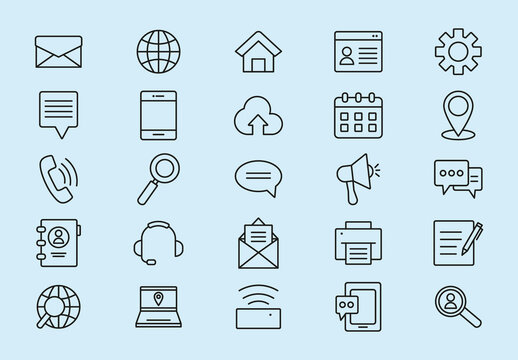 Black And White Contact Communication Icons Set