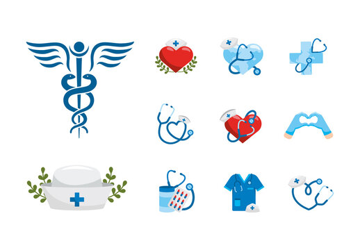 Blue And Red Nurse Day Illustration Set