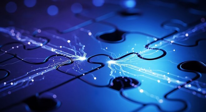 Interconnected puzzle pieces illustrate a complex network of digital connections.