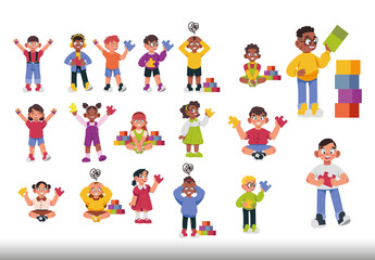 Colorful Autism Children Illustrations Set