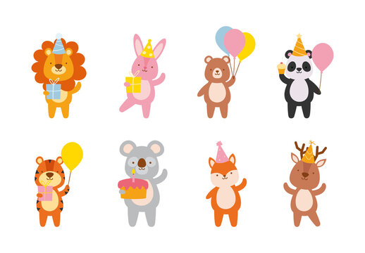 Colorful Animals Birthday Party Illustrations Set