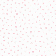 Cute coquette vector ditzy seamless pattern pink ribbon bow background. Pink white preppy feminine romantic backdrop for textile, fabric, wallpaper, wrapping. Tossed repeat baby girl shower, nursery
