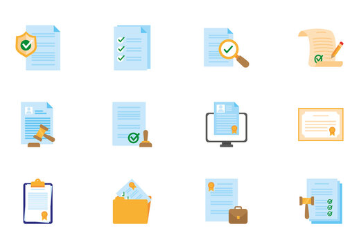 Colorful Business Registration Document Icons Set