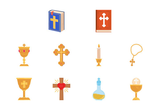 Colorful Catholic Cross Bible Icons Set