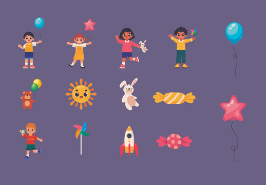 Colorful Childrens Day Illustrations Set
