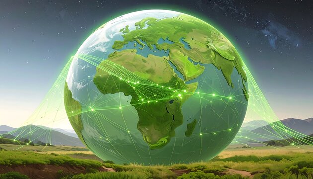 Earth surrounded by a network of glowing lines