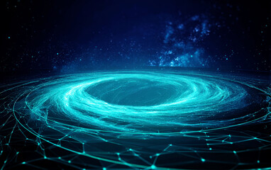 Vibrant Blue Circular Digital Network in Space
