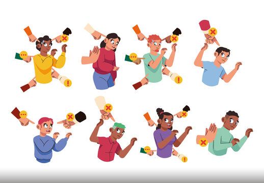 Colorful Discrimination Bullying Illustrations Set