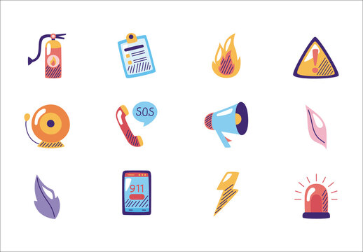 Colorful Emergency Safety Icons Set