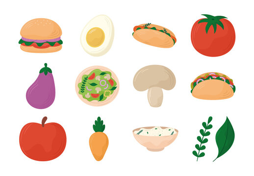 Colorful Healthy Food Vegetable Icons Set