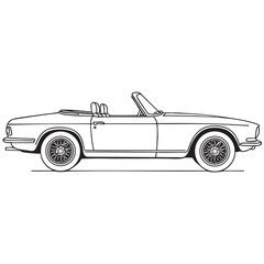 Minimal vector line art of a single car, detailed design, isolated on pure white background.