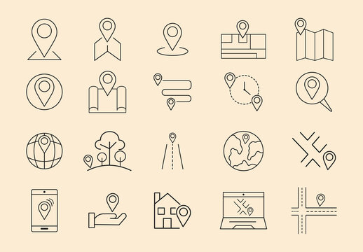 Black And White Location Direction Icons Set