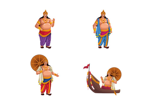 Colorful Onam Festival Kerala Boat Character Illustrations Set