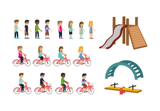 Colorful Children Activities Playground Illustrations Set