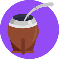 A traditional Argentine gourd cup used to drink yerba mate through a metal straw.