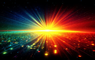 Obraz premium Vibrant and colorful light rays spreading out in a cosmic scene