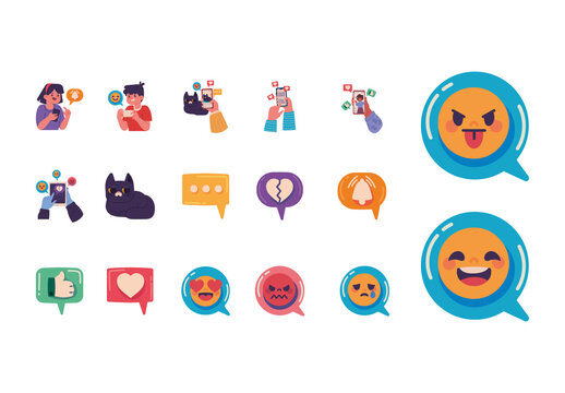 Colorful Social Media Emotions Illustrations Set
