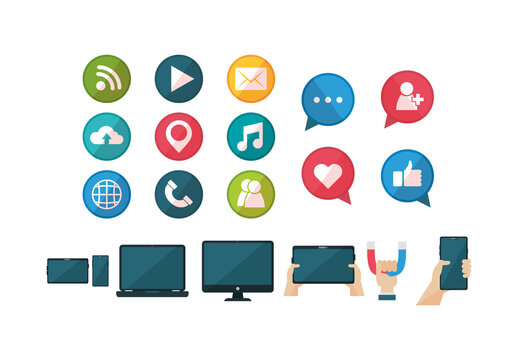 Colorful Social Media Network Illustration Set
