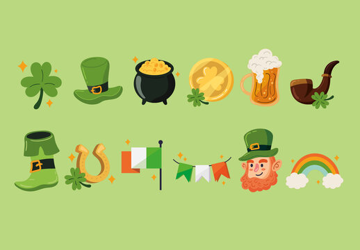 Colorful St Patricks Day Illustrations Set