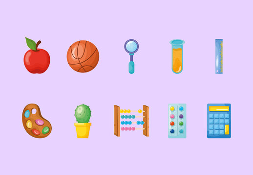 Colorful School Education Supplies Illustrations Set