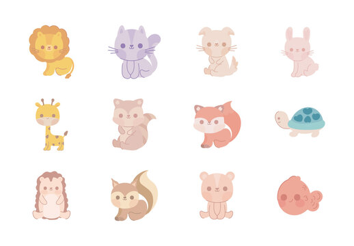 Colorful Cute Animal Forest Wildlife Creatures Illustrations Set