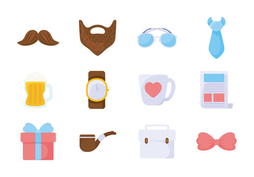 Colorful Fathers Day Decoration Illustrations Set