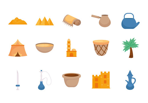 Colorful Bedouin Egypt Desert Culture Illustrations Set