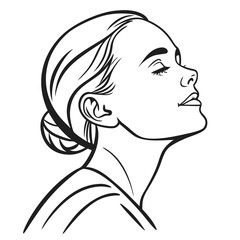 Refined line art portrait of a woman with a peaceful expression, highlighting her features in a simple and elegant manner