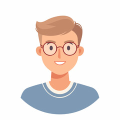 Cartoon Portrait of Young Man with Glasses and Light Brown Hair Smiling Happily