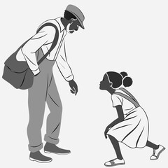 A heartwarming scene of an older man interacting with a young girl, showcasing a connection between generations, the image captures a moment of learning