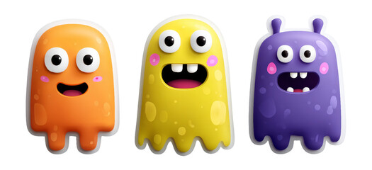 Obraz premium Playful Cartoon Monsters in Bright Colors on Transparent Background