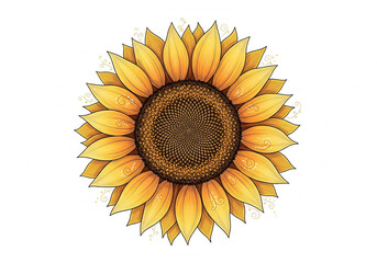 Aesthetic Sunflower Digital Art on White Background