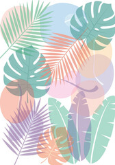 Abstract Tropical Leaves Pastel Vector Illustration