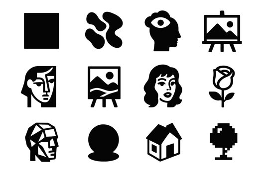 Icon surreal cubism line poly retro pop grid vector art impressionism