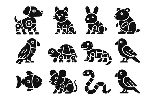 Virtual icon fish robotic turtle robot bird parrot snake rabbit vector lizard