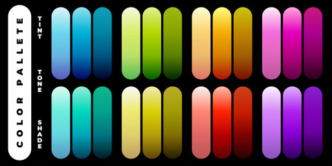 Vibrant neon color palette collection with smooth transitions. Abstract vector graphic design elements for web and UI design projects