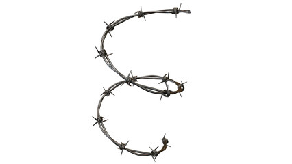 Realistic Barbed Wire Isolated on Transparent Background, Sharp Metal Fence with Spikes Symbolizing Security, Danger, Protection and Restricted Area