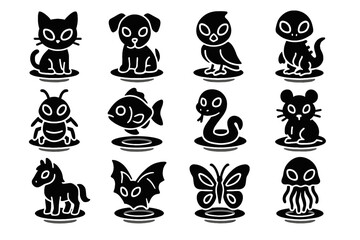 Dog butterfly lizard hologram alien icon bird bug icons vector snake rodent
