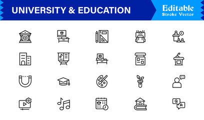 University Education Essentials: Modern Minimal Line Icon Set for Students and  university, education, college, Academics