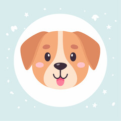 Adorable Cartoon Dog Face in a Circle A Cute and Playful Pet Illustration