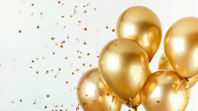 This  features a cluster of gold balloons, evoking luxury and festive celebrations. They stand against a stark white background that accentuates their shiny metallic sheen.