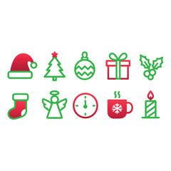 Christmas flat vector icons set Perfect for holiday design, greeting cards, decorations, web and print projects.