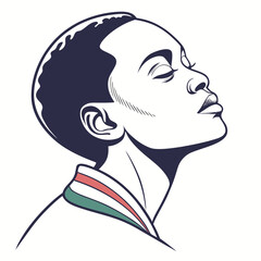 Striking vector art of a serene african american woman with closed eyes, head tilted back in contemplation, the clean lines emphasize her peaceful expression