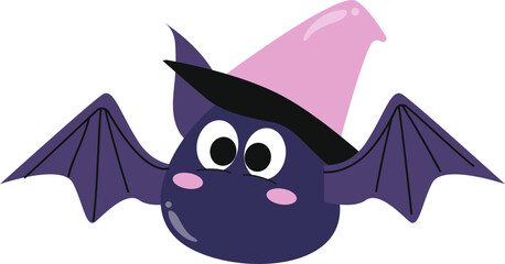 Fototapeta premium Cute Cartoon Bat Wearing Witch Hat