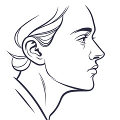 A detailed line drawing of a young womans profile, capturing her delicate features and graceful contours, , showcasing a timeless beauty and elegance