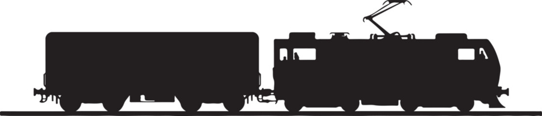 black silhouette of freight train on white background, vector